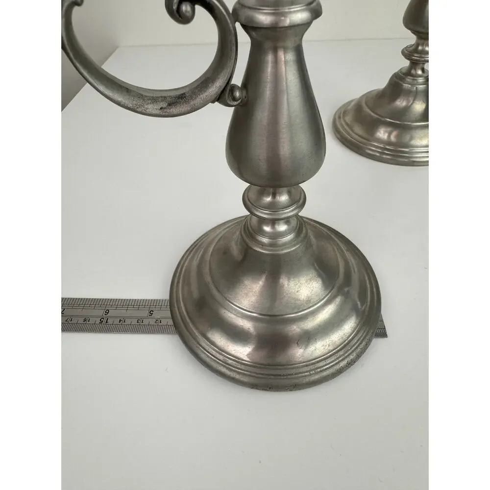 Vintage American Pewter Silver Stainless Steel Decor 2 Candle Holder Stick Set